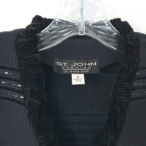 St. John Evening Black Sparkle Ruffle Jacket Santana Knit Sz 2-4 - Picture 8 of 16